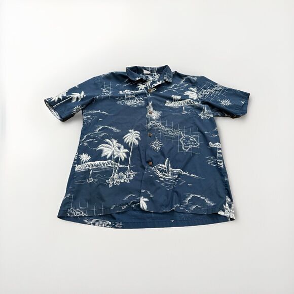 Royal Creations Mens Blue Hawaiian Tropical Map Print Button Up Shirt Size XL - Picture 1 of 8